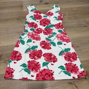 Mahi Gold Womens Small Pink Hydrangea Floral V-Neck Sleeveless Shift Dress USA